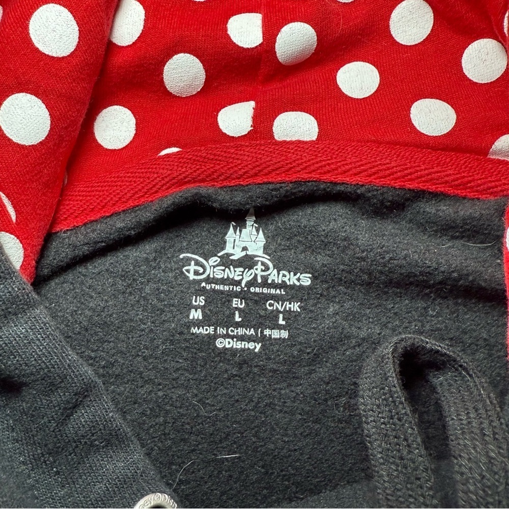 Disney Parks Minnie Mouse Hoodie Sweatshirt Ears Bow Women's Size Medium Graphic - Picture 5 of 8
